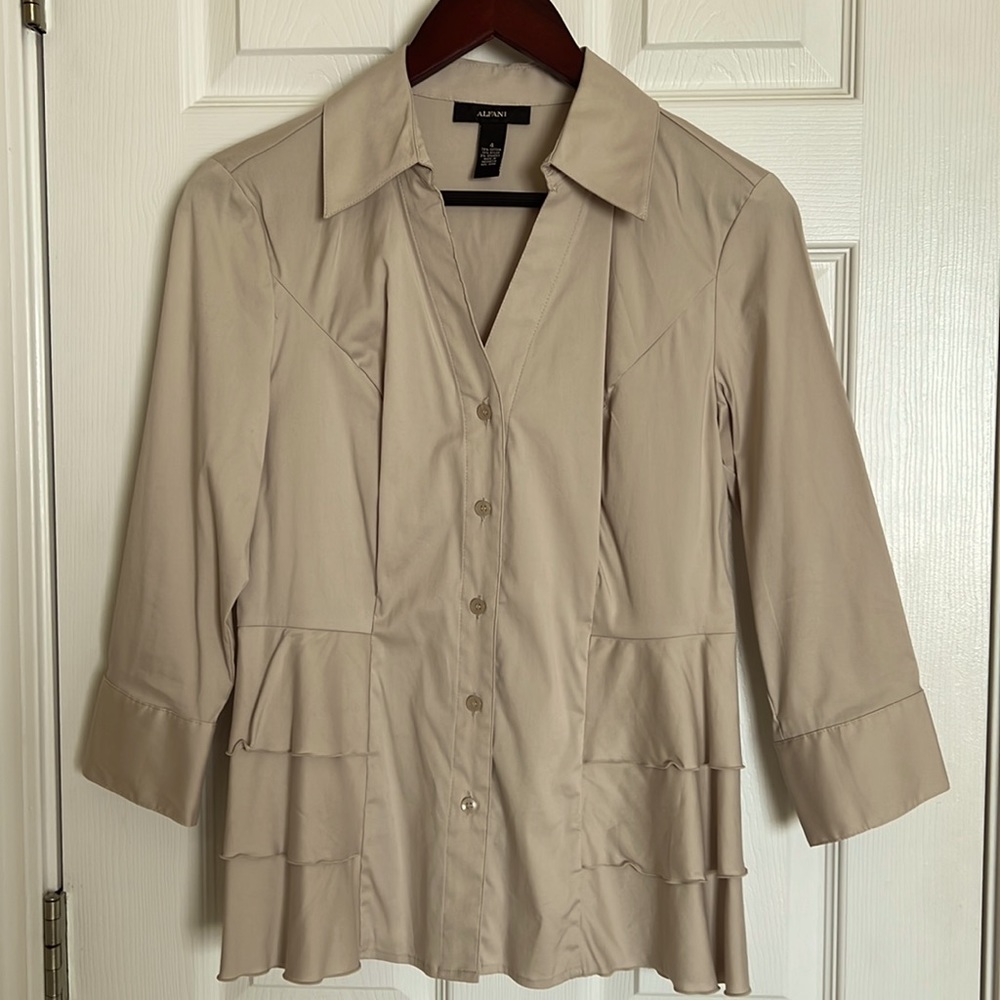 Alfani Khaki, lightweight, 3/4 sleeve button down